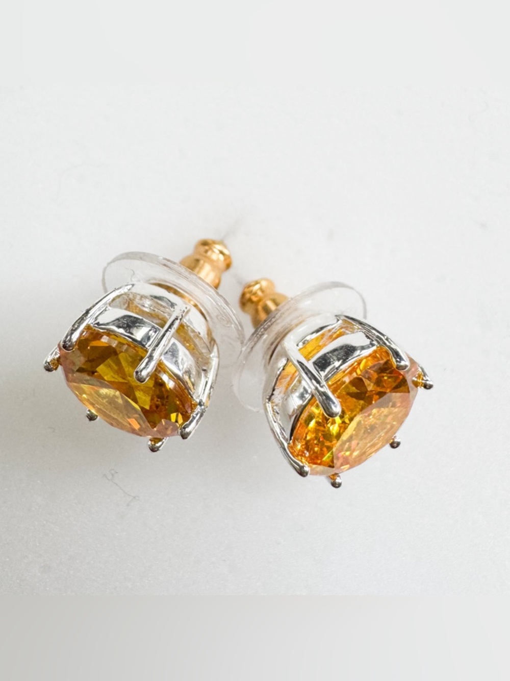 Joan Rivers 10mm White Crystal 6 Prong Stud Earrings Yellow Tone Classic